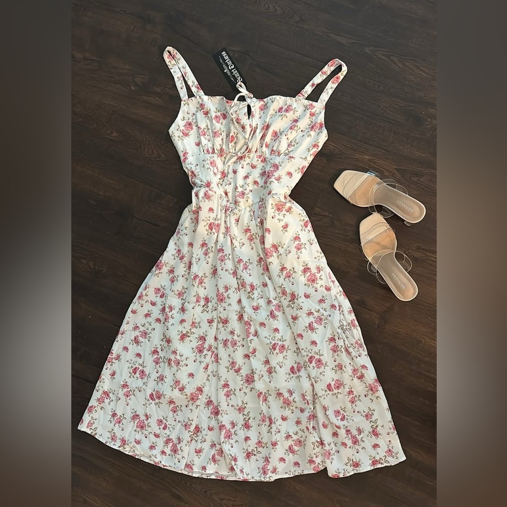 Floral White and Pink Dress